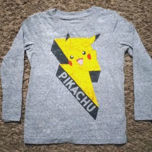 🔴 2/$20 Pikachu Boys Grey Soft long sleeve shirt Pokémon size 6 small